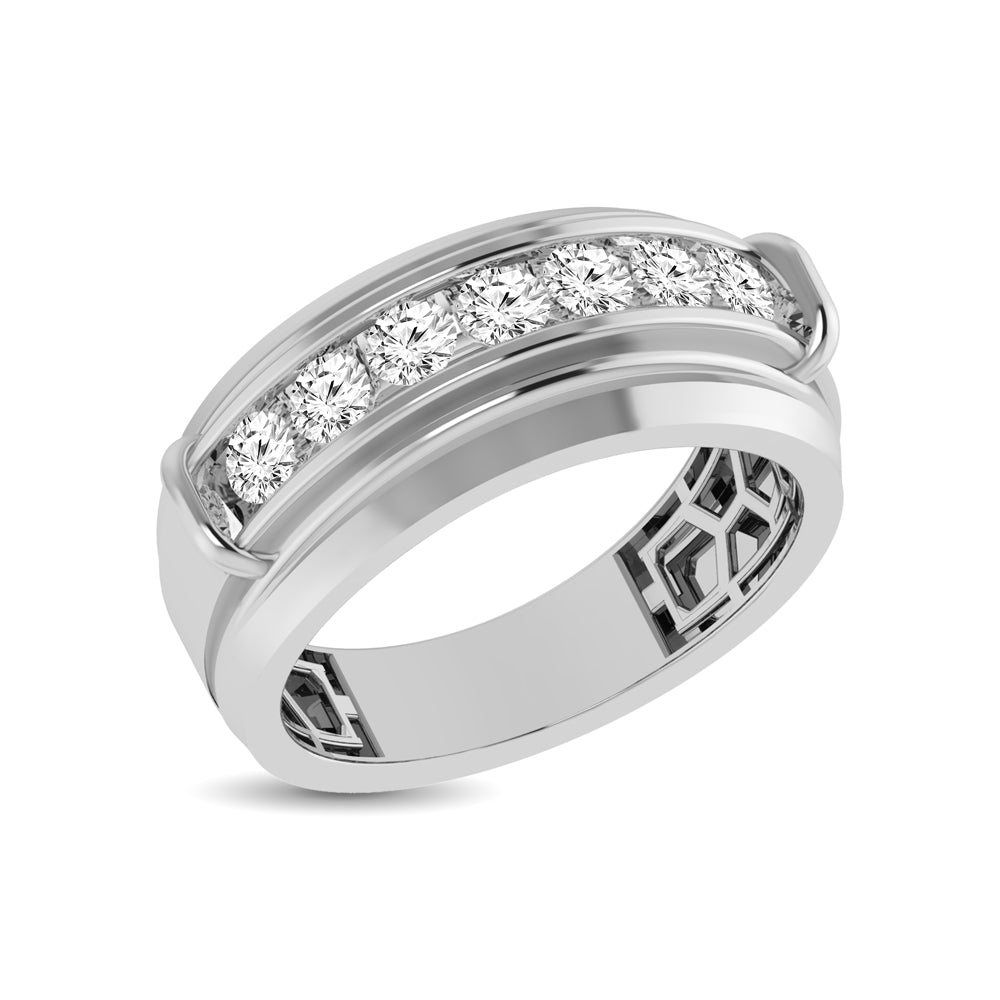 10K White Gold 1/4 Ct.tw Round Cut Diamond Men?s Wedding Band