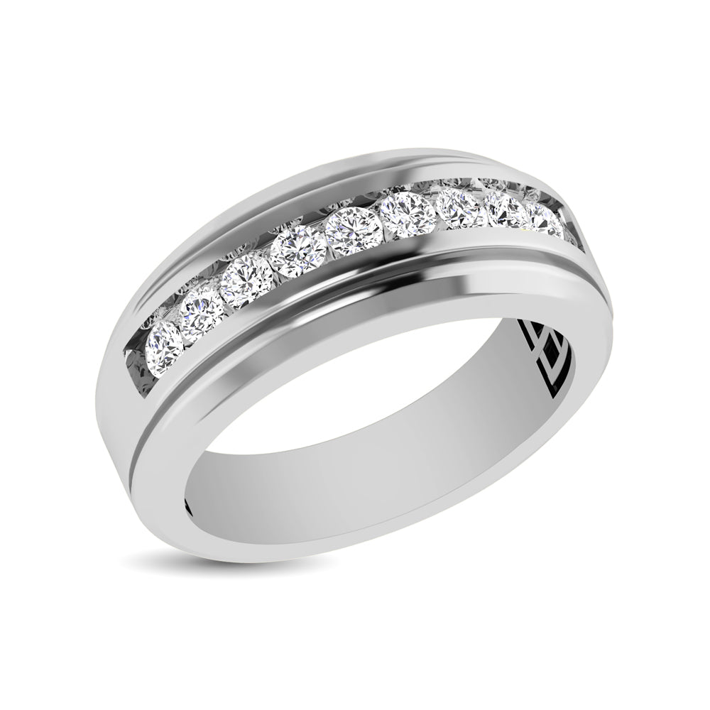 10K White Gold 1/4 Ct.Tw. Diamond 9 Stone Satin Finish Men?s Band