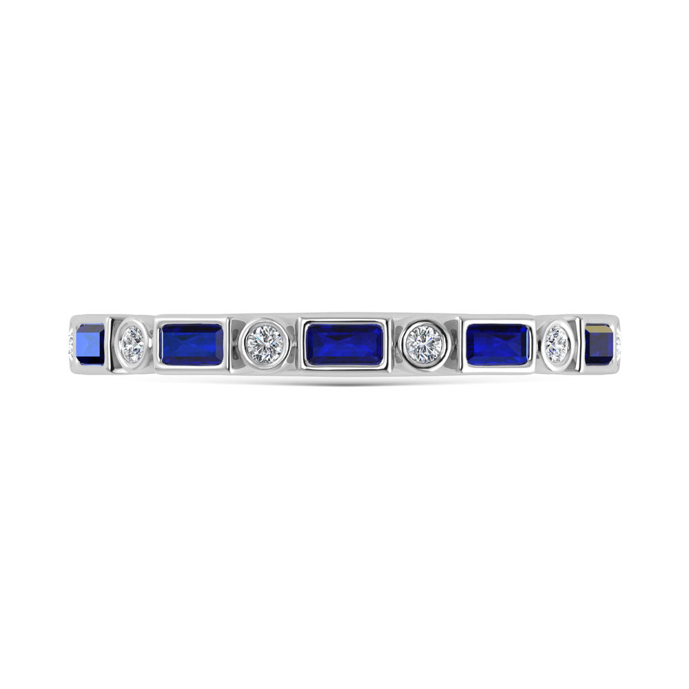 14K White Gold 3/8 Ct.Tw. Alternate Diamond and Blue Sapphire Stackable Band