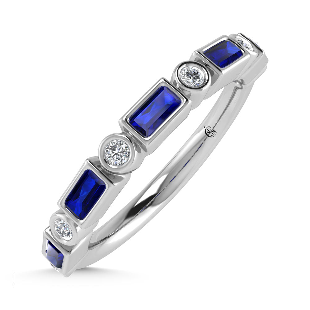 14K White Gold 3/8 Ct.Tw. Alternate Diamond and Blue Sapphire Stackable Band