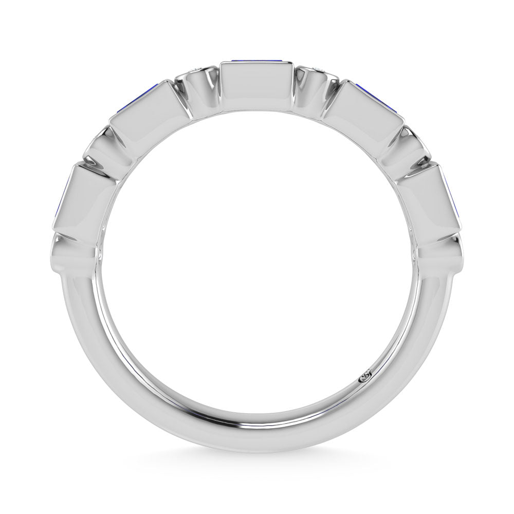 14K White Gold 3/8 Ct.Tw. Alternate Diamond and Blue Sapphire Stackable Band
