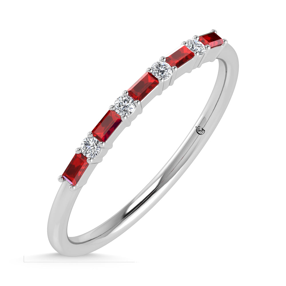 14K White Gold 1/5 Ct.Tw. Diamond and Ruby Stackable Band