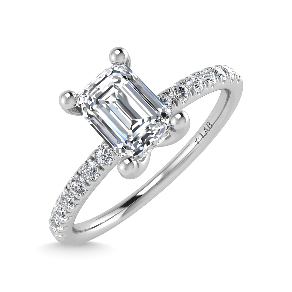 14K White Gold Lab Grown Diamond 7/8 Ct.Tw. IGI Certified Emerald Shape Hidden Halo Engagement Ring