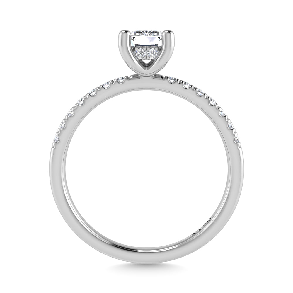 14K White Gold Lab Grown Diamond 7/8 Ct.Tw. IGI Certified Emerald Shape Hidden Halo Engagement Ring