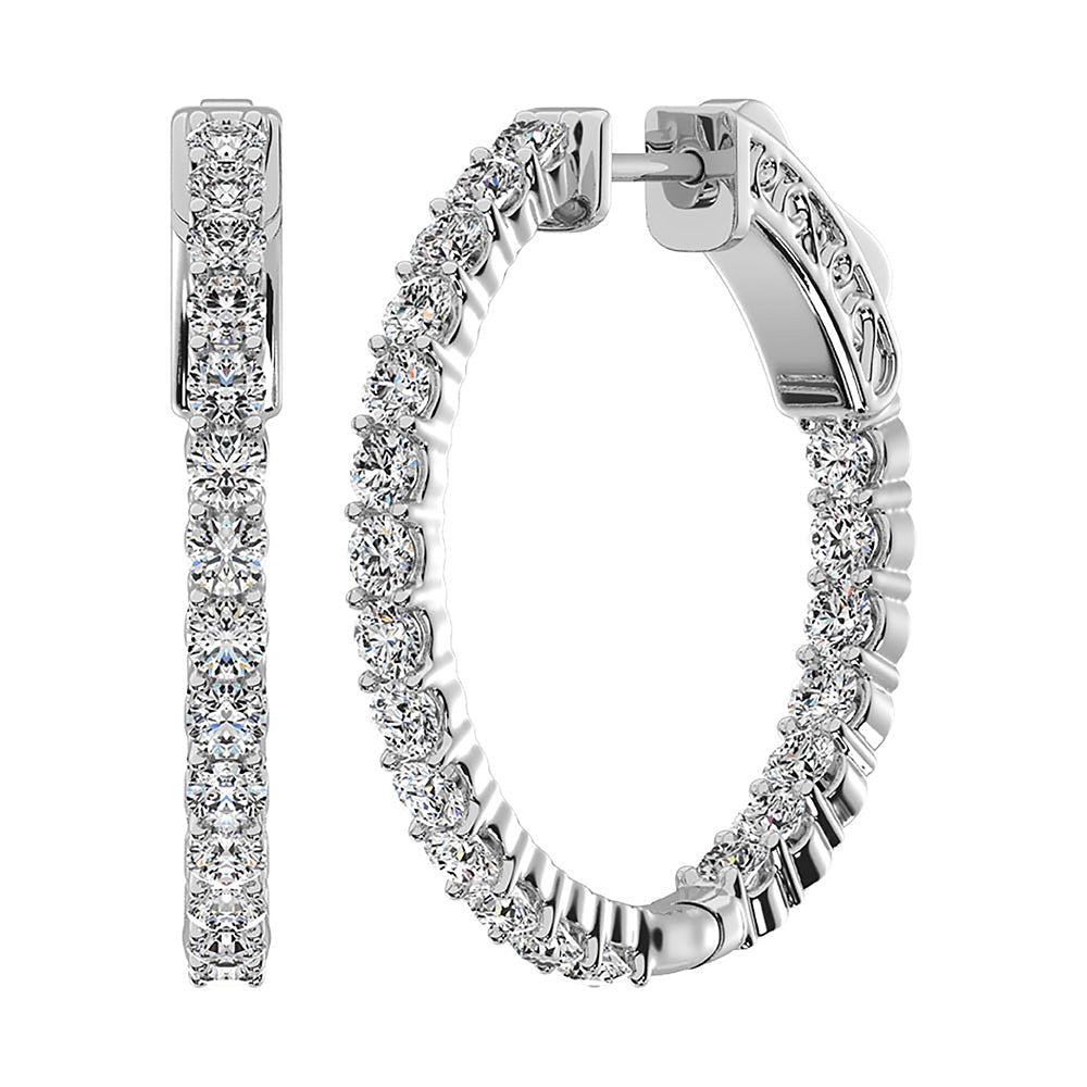 14K White Gold Lab Grown Diamond 2 1/4 Ct.Tw. In and Out Hoop Earrings (1 1/4 inches)