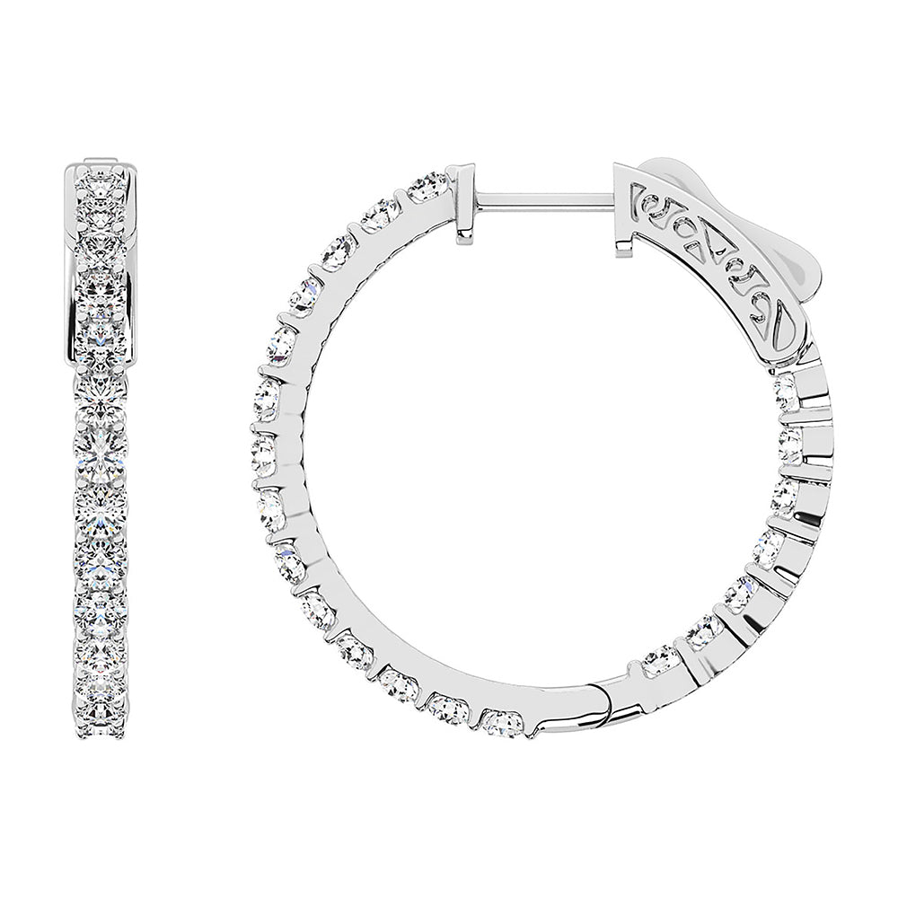14K White Gold Lab Grown Diamond 3 Ct.Tw. In and Out Hoop Earrings (1 1/4 inches)