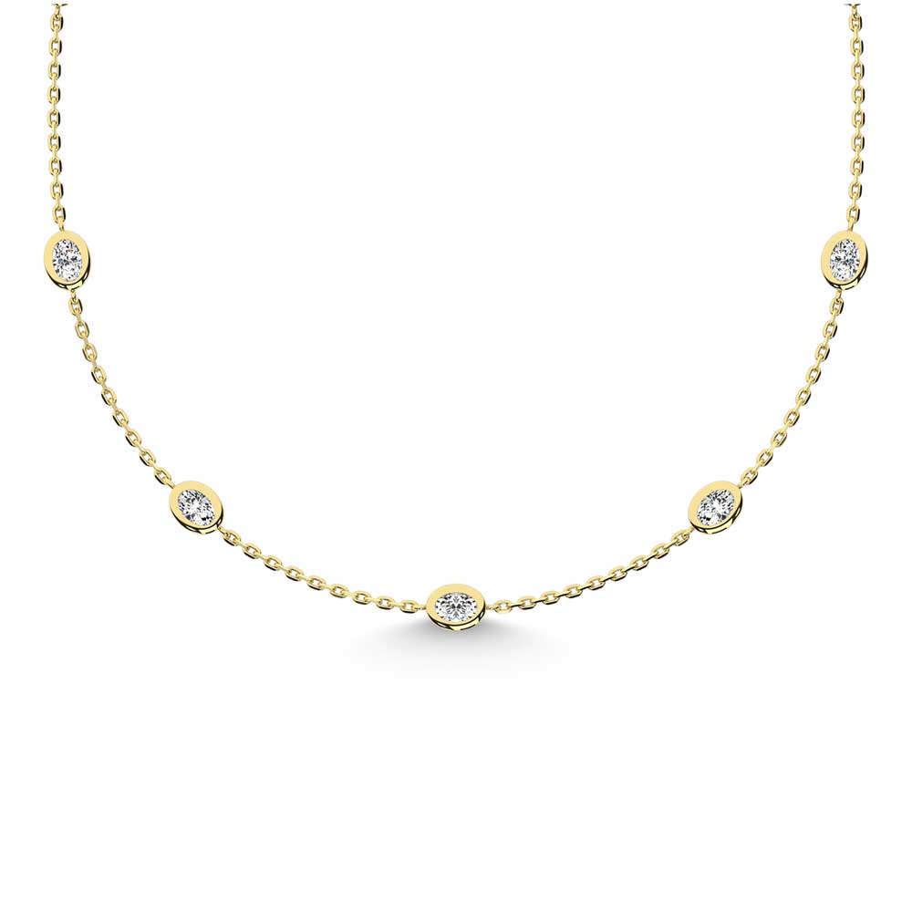 14K Yellow Gold Oval Shape Lab Grown Diamond 5/8 Ct.Tw. 7 Stone Necklace