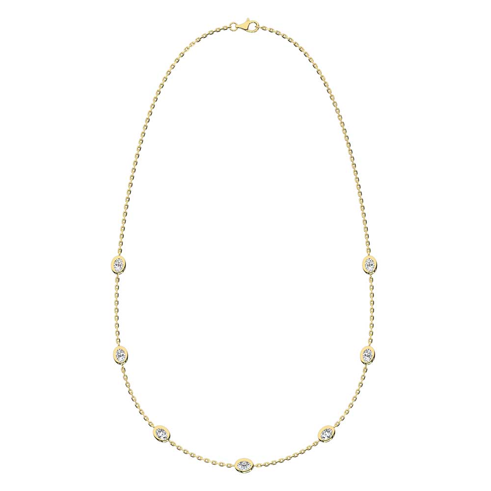 14K Yellow Gold Oval Shape Lab Grown Diamond 5/8 Ct.Tw. 7 Stone Necklace