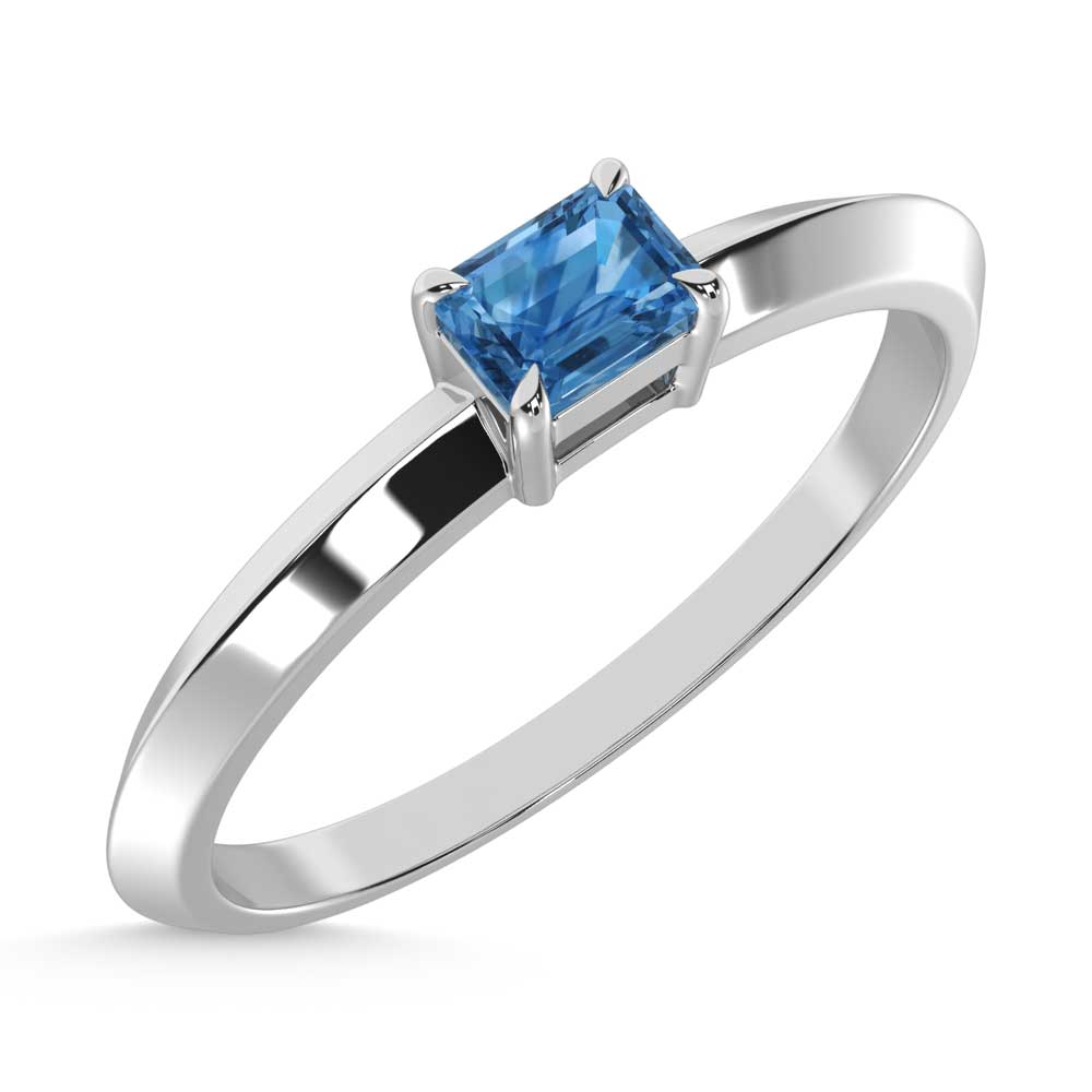 14K White Gold Emerald Shape Blue Lab Grown Diamond 1/4 Ct.Tw. Ring