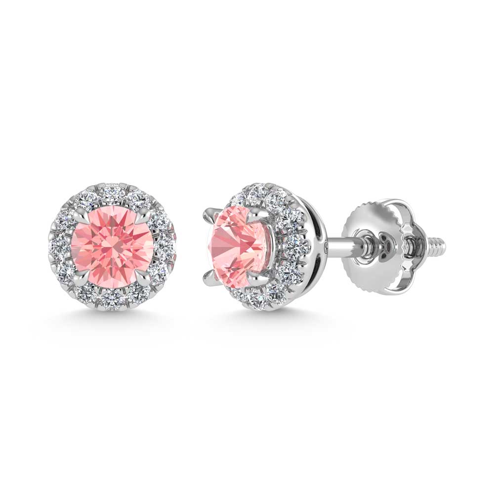 14K White Gold 3/4 Ct.Tw. White and Pink Lab Grown Diamond Stud Earrings