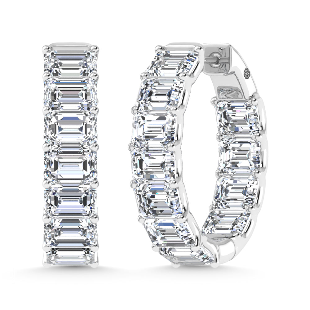 14K White Gold 8 Ct.Tw. Labgrown Diamond Horizontal Emerald Shape In and Our Hoop Earrings