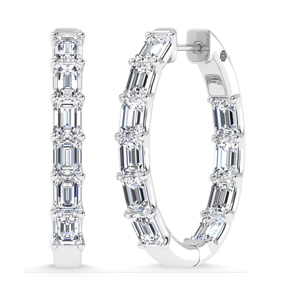 14K White Gold 4 Ct.Tw. Labgrown Diamond Vertical Emerald Shape In and Our Hoop Earrings