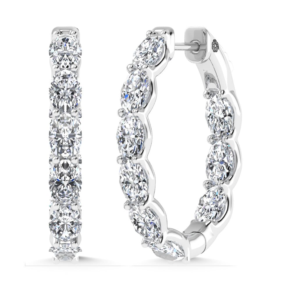 14K White Gold 7 Ct.Tw. Labgrown Diamond Vertical Oval Shape In and Our Hoop Earrings