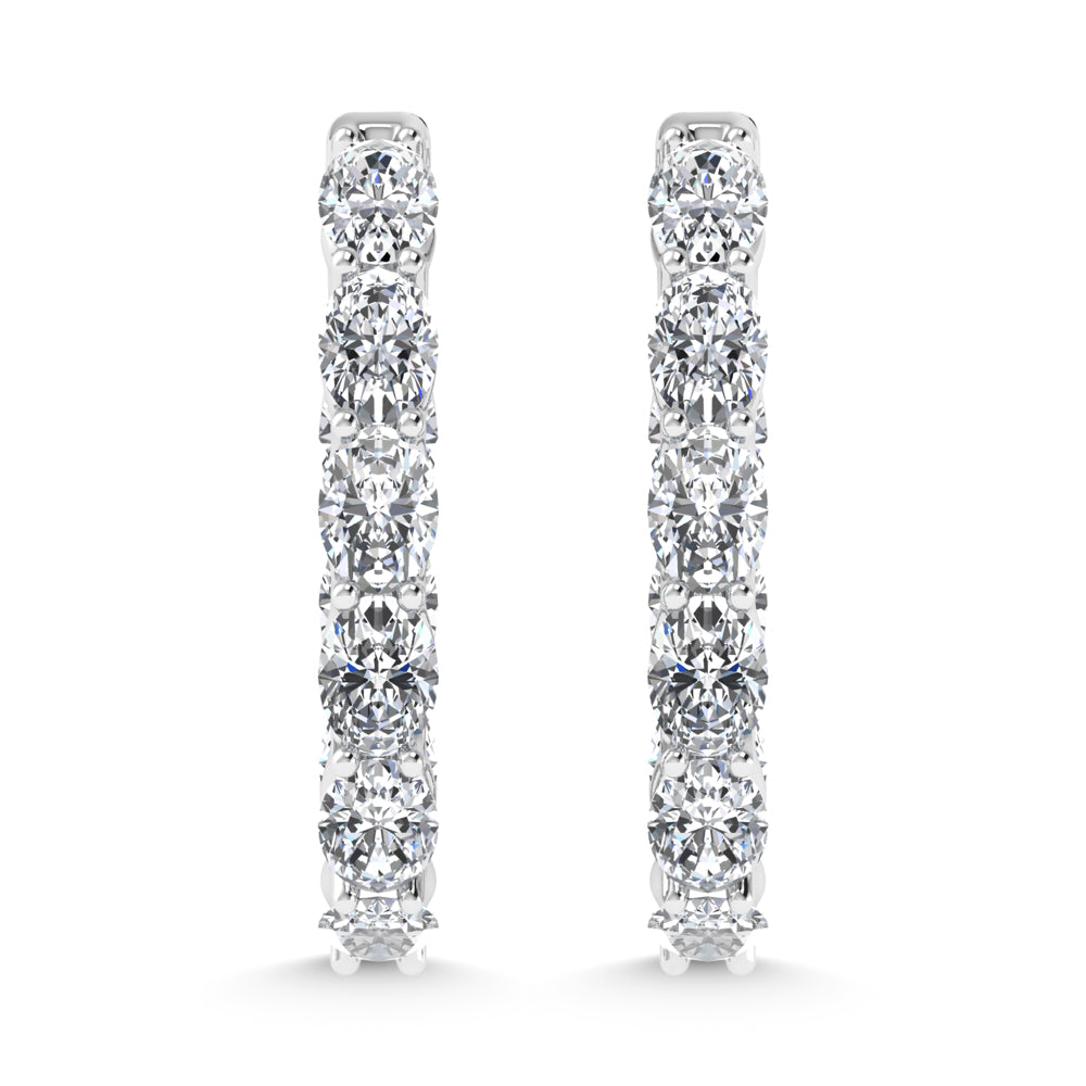 14K White Gold 5 Ct.Tw. Labgrown Diamond Vertical Oval Shape In and Our Hoop Earrings