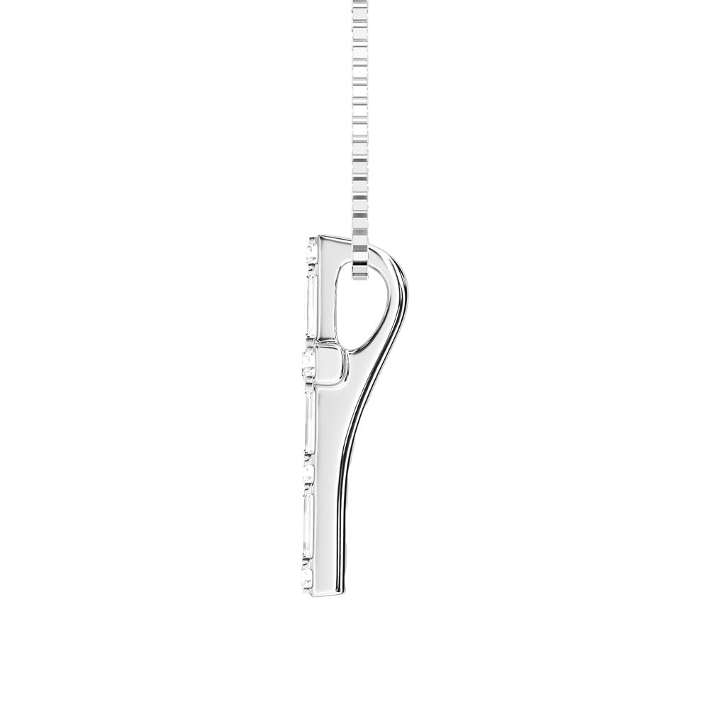 10K White Gold Lab Grown Diamond 1/4 Ct.Tw. Round and Baguette Cross Pendant