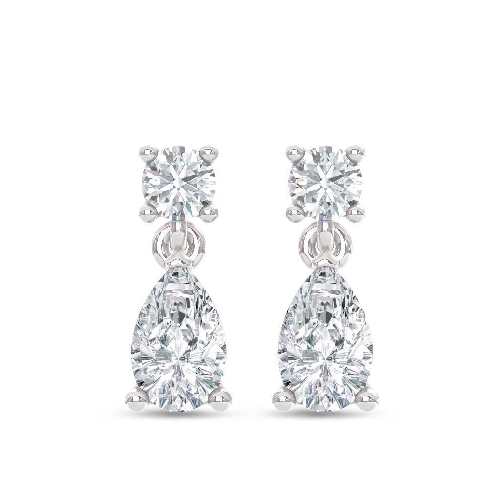 14K White Gold Lab Grown Diamond 3/4 Ct.Tw. Round and Pear Dangler Earrings