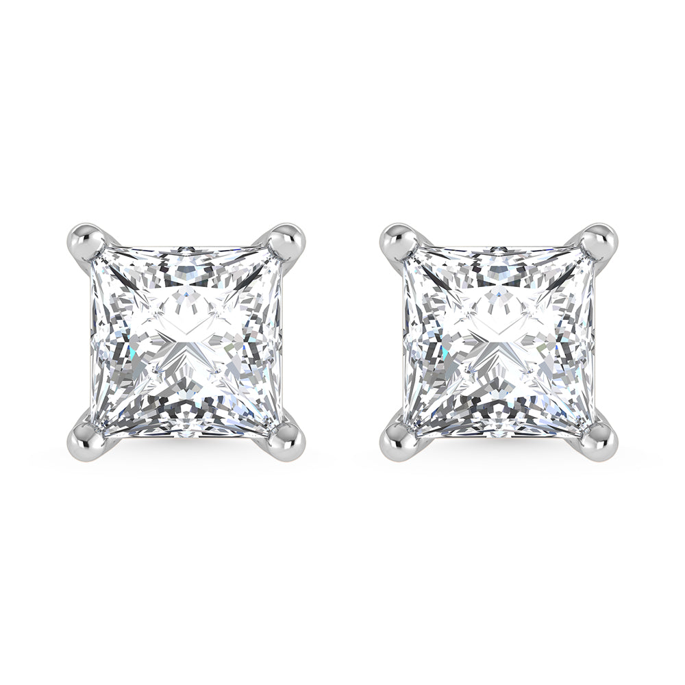 14K White Gold Lab Grown Diamond 2 Ct.Tw. IGI certified VS F+ Princess Stud Earrings (Available in 2ct to 4ct)