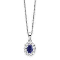 14K White Gold Lab Grown VS/SI FGH Dia & Cr Oval Blue Sapphire Pendant Neck