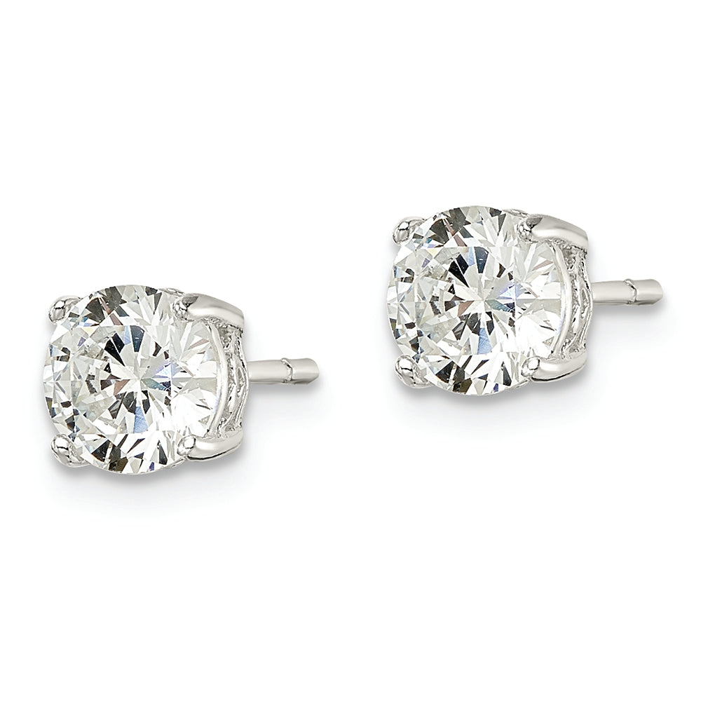 Sterling Silver Polished 6mm Round CZ Heart Basket Set Stud Earrings