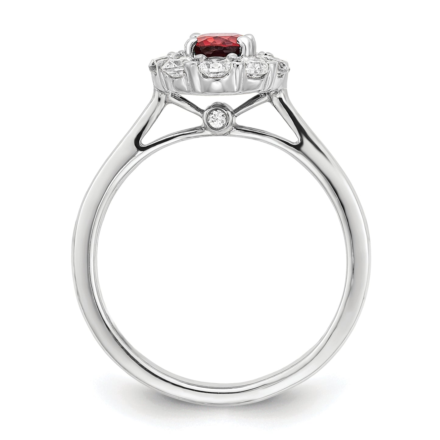 14K White Gold Lab Grown VS/SI FGH Dia & Cr. Oval Ruby Fashion Ring