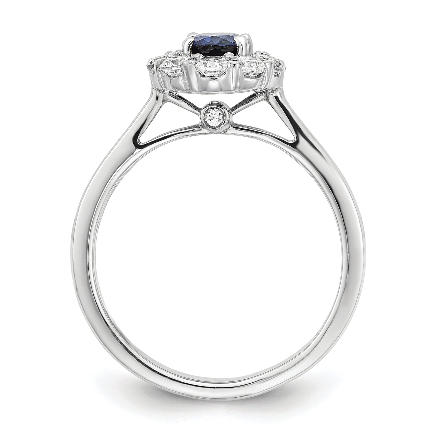 14K White Gold Lab Grown VS/SI FGH Dia & Cr. Oval Blue Sapphire Fashion Rin