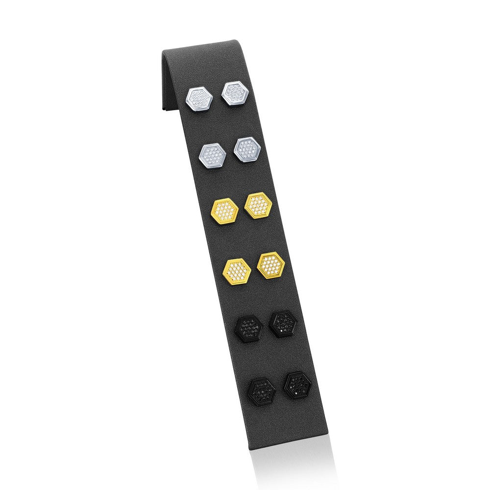 Stainless Steel, Hexagon CZ Studs, 6 Pair on Ramp