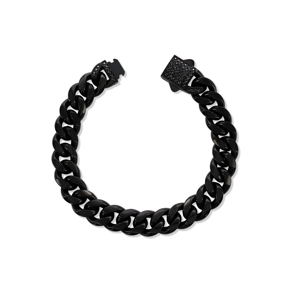 Stainless Steel, 12mm Miami Cuban, CZ Lock Bracelet - Black Plated