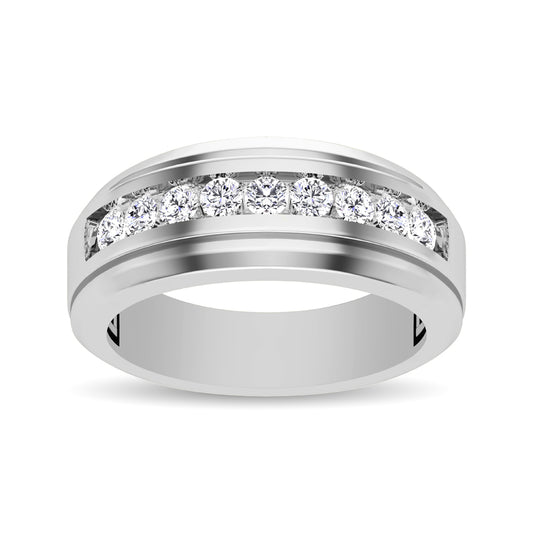 10K White Gold 1/4 Ct.Tw. Diamond 9 Stone Satin Finish Men?s Band