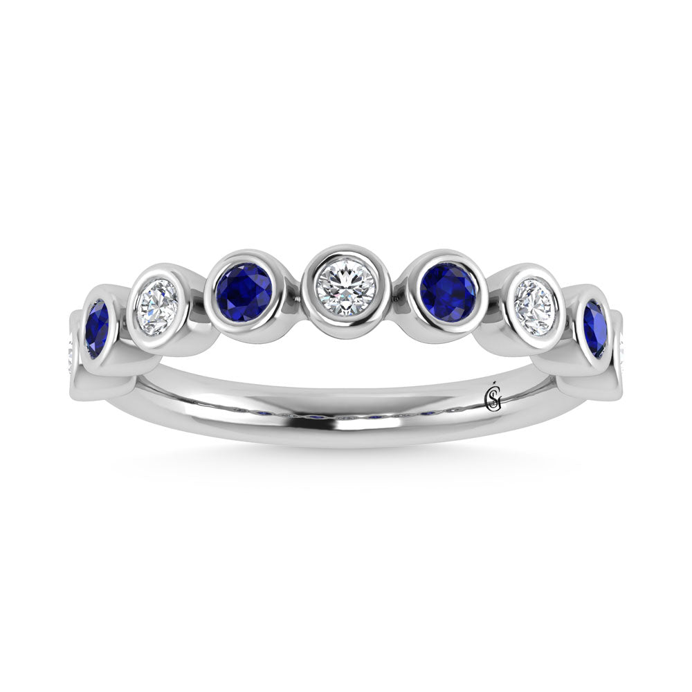 14K White Gold  1/2 Ct.Tw. Alternate Diamond and Blue Sapphire Stackable Band