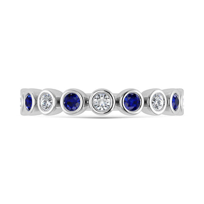 14K White Gold  1/2 Ct.Tw. Alternate Diamond and Blue Sapphire Stackable Band