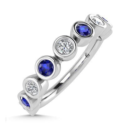 14K White Gold  1/2 Ct.Tw. Alternate Diamond and Blue Sapphire Stackable Band