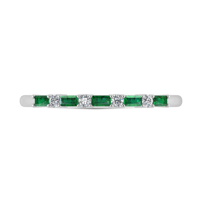 14K White Gold 1/8 Ct.Tw. Diamond and Emerald Stackable Band