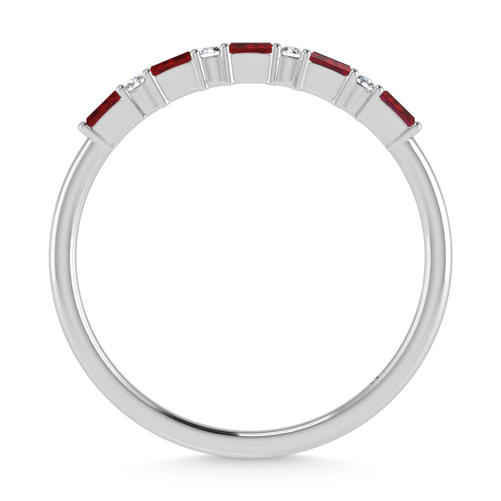 14K White Gold 1/5 Ct.Tw. Diamond and Ruby Stackable Band
