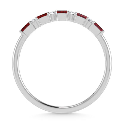 14K White Gold 1/5 Ct.Tw. Diamond and Ruby Stackable Band