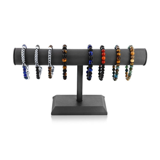 Stainless Steel, Natural Stone Bead Bracelets, 8 pcs - Display & Boxes Included