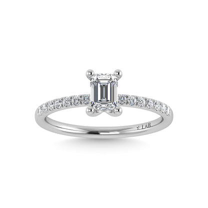 14K White Gold Lab Grown Diamond 7/8 Ct.Tw. IGI Certified Emerald Shape Hidden Halo Engagement Ring