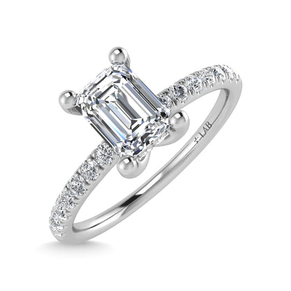 14K White Gold Lab Grown Diamond 7/8 Ct.Tw. IGI Certified Emerald Shape Hidden Halo Engagement Ring
