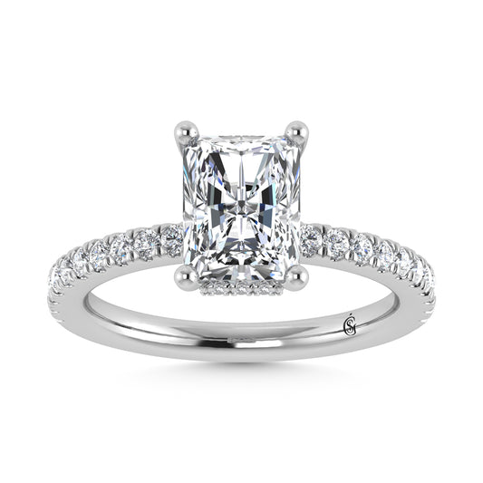 14K White Gold Lab Grown Diamond 3 1/2 Ct.Tw. Radiant Shape Halo IGI Certified Engagement Ring  (Center 3ctw)