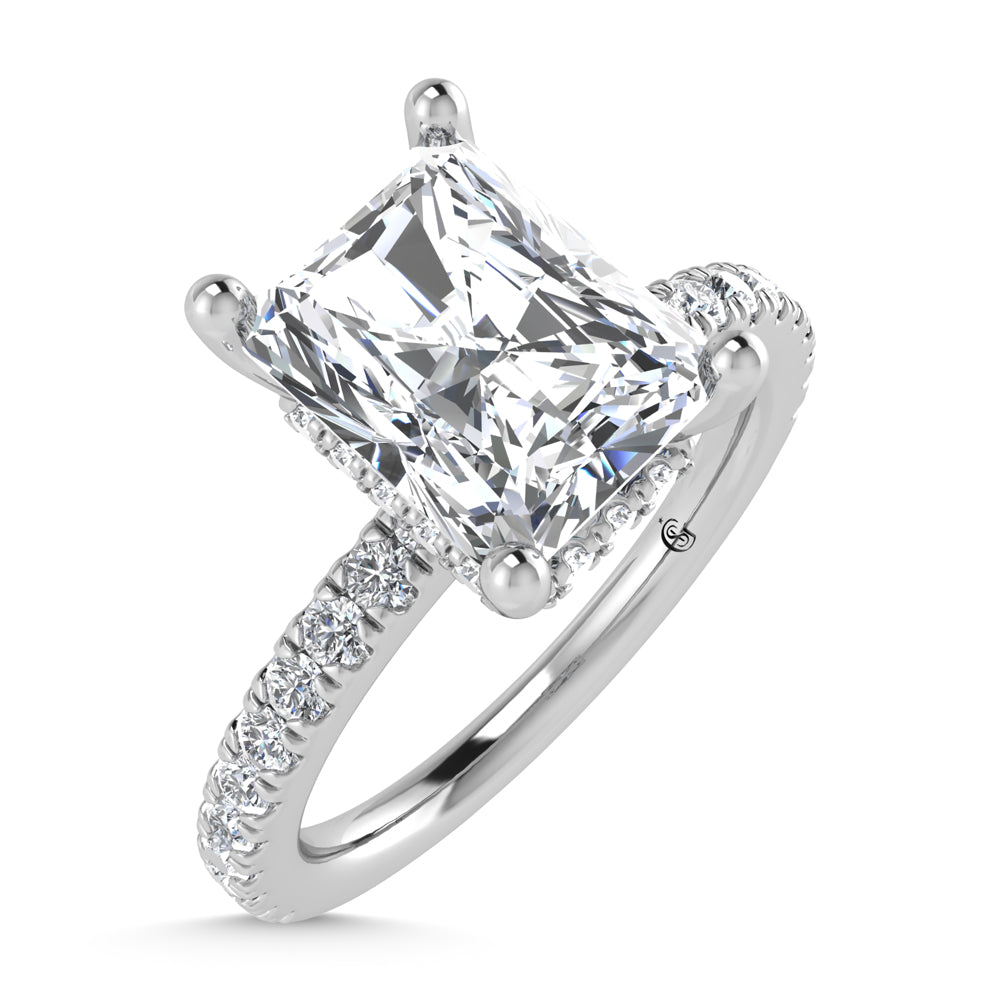 14K White Gold Lab Grown Diamond 3 1/2 Ct.Tw. Radiant Shape Halo IGI Certified Engagement Ring  (Center 3ctw)