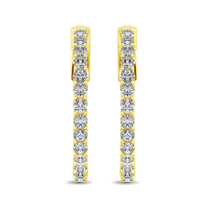 14K Yellow Gold Lab Grown Diamond 2 Ct.Tw. In and Out Hoop Earrings (3/4 inches)