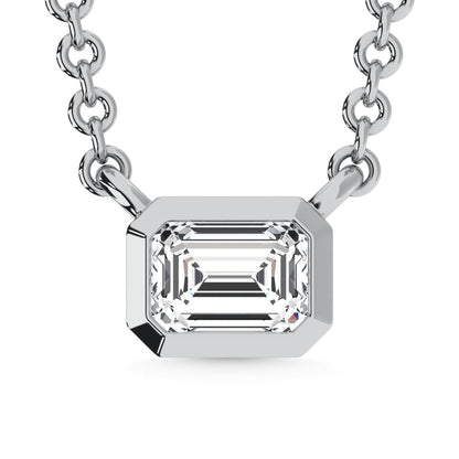10K White Gold Lab Grown Diamond 1/6 Ct.Tw. Emerald Shape Solitaire Necklace