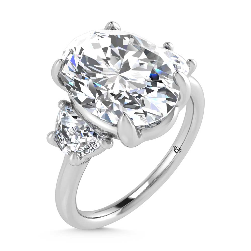 14K White Gold Lab Grown Diamond 4 1/2 Ct.Tw. Oval Shape Three Stone Engagement Ring