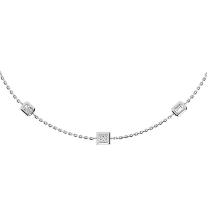 14K White Gold Lab Grown Fancy Diamond 3/4 Ct.Tw. 7 Stone Necklace