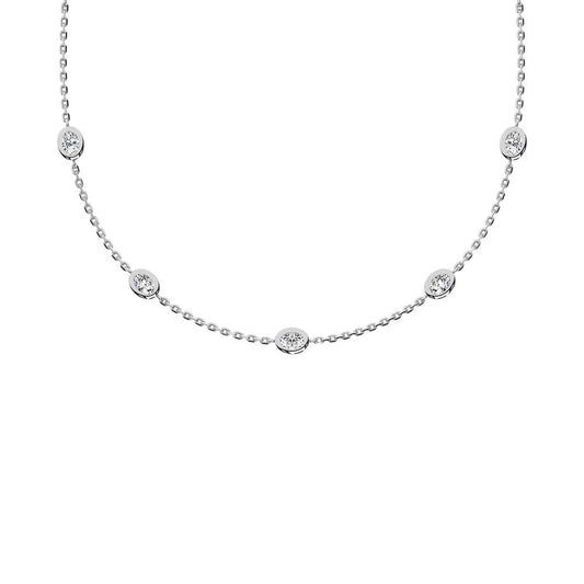 14K White Gold Oval Shape Lab Grown Diamond 5/8 Ct.Tw. 7 Stone Necklace