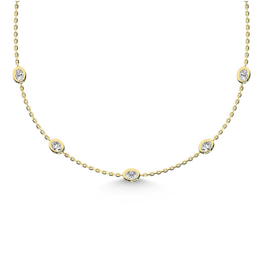 14K Yellow Gold Oval Shape Lab Grown Diamond 5/8 Ct.Tw. 7 Stone Necklace