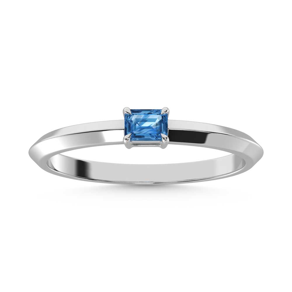 14K White Gold Emerald Shape Blue Lab Grown Diamond 1/4 Ct.Tw. Ring