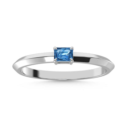 14K White Gold Emerald Shape Blue Lab Grown Diamond 1/4 Ct.Tw. Ring