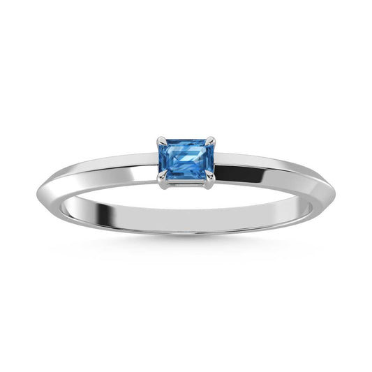 14K White Gold Emerald Shape Blue Lab Grown Diamond 1/4 Ct.Tw. Ring