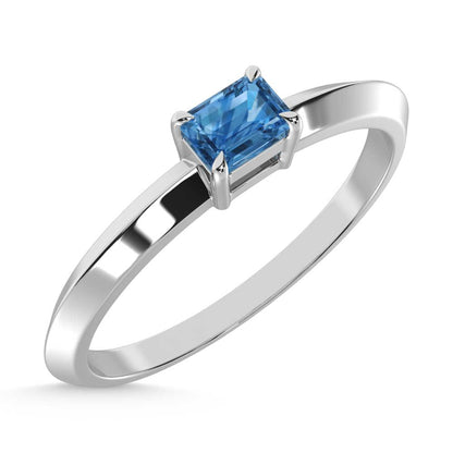 14K White Gold Emerald Shape Blue Lab Grown Diamond 1/4 Ct.Tw. Ring
