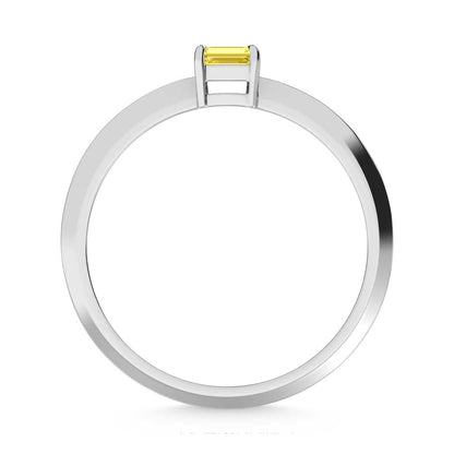 14K White Gold Emerald Shape Yellow Lab Grown Diamond 1/4 Ct.Tw. Ring